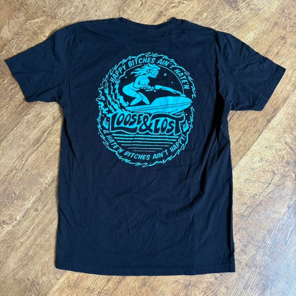 Loose & Lost Graphic T-Shirt Faded Black Teal Jet Ski Streetwear Skater Large